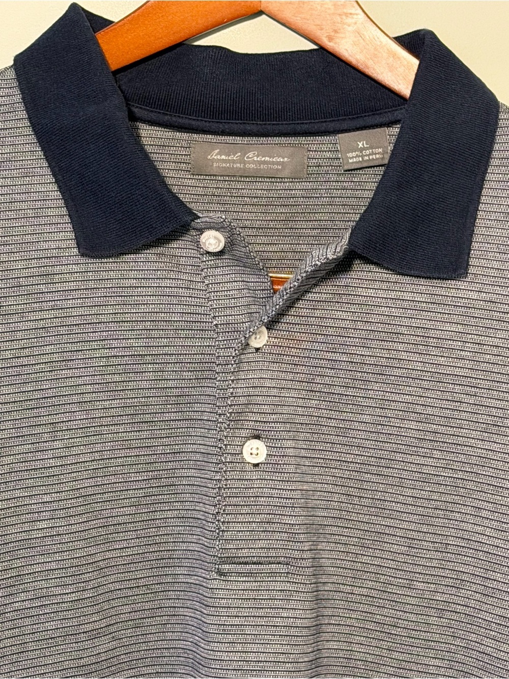 Daniel Cremieux Signature Collection Navy Collar Gray Textured Polo